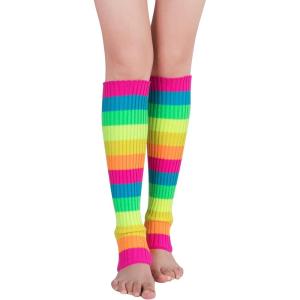 imageZando Womens Fashion Warmers Adult Junior 80s Ribbed Knitted Long Socks for Party Sports Casual SocksX Rainbow