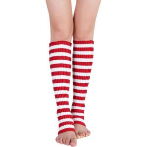 imageZando Womens Fashion Warmers Adult Junior 80s Ribbed Knitted Long Socks for Party Sports Casual SocksZ Red White