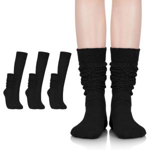 imageZando Slouch Socks Women Scrunch Socks Heavy Soft Extra Long Winter Socks Knee High Knit Boot Socks 80s 90s Socks3 Pairs Black