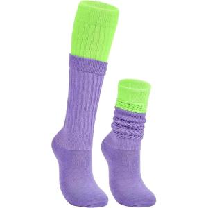 imageZando Slouch Socks Women Scrunch Socks Heavy Soft Extra Long Winter Socks Knee High Knit Boot Socks 80s 90s SocksNeon Greenpurple