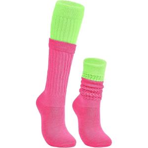 imageZando Slouch Socks Women Scrunch Socks Heavy Soft Extra Long Winter Socks Knee High Knit Boot Socks 80s 90s SocksNeon Greenrose Red