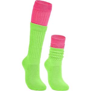 imageZando Slouch Socks Women Scrunch Socks Heavy Soft Extra Long Winter Socks Knee High Knit Boot Socks 80s 90s SocksRose Redneon Green