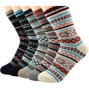 imageZando Womens Wool Socks Winter Athletic Socks Crew Sock Warm Hiking Merino Wool Socks Soft Thick Mid CalfDiamond