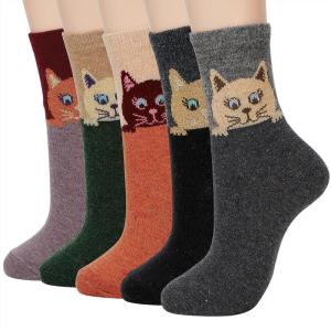 imageZando Womens Wool Socks Winter Athletic Socks Crew Sock Warm Hiking Merino Wool Socks Soft Thick Mid CalfPeeping Cat