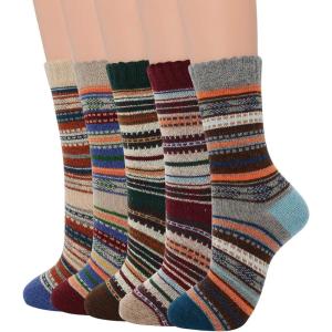 imageZando Womens Wool Socks Winter Athletic Socks Crew Sock Warm Hiking Merino Wool Socks Soft Thick Mid CalfStripe