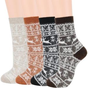imageZando Womens Wool Socks Winter Athletic Socks Crew Sock Warm Hiking Merino Wool Socks Soft Thick Mid CalfVintage Deer