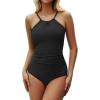 imageZando High Neck One Piece Swimsuit Women Tummy Control Swim Suits for Women Sexy High Cut Bathing Suit Slimming SwimwearBlack
