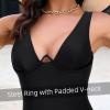 imageZando 2024 One Piece Swimsuit for Women Sexy V Neck Padded Swimsuit with Steel Rings Women Bathing Suit for Womens SwimsuitsBlack