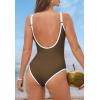 imageZando Womens One Piece Swimsuit UShaped Bathing Suit for Women Adjustable Strap Swimsuit Sports Bathing Suits High CutBrown  White