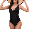 imageZando 2024 One Piece Swimsuit for Women Sexy V Neck Padded Swimsuit with Steel Rings Women Bathing Suit for Womens SwimsuitsBlack