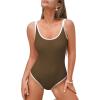 imageZando Womens One Piece Swimsuit UShaped Bathing Suit for Women Adjustable Strap Swimsuit Sports Bathing Suits High CutBrown  White