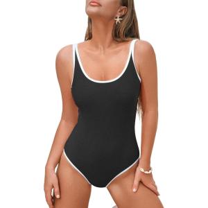 imageZando Womens One Piece Swimsuit UShaped Bathing Suit for Women Adjustable Strap Swimsuit Sports Bathing Suits High CutBlack  White