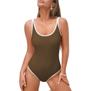 imageZando Womens One Piece Swimsuit UShaped Bathing Suit for Women Adjustable Strap Swimsuit Sports Bathing Suits High CutBrown  White