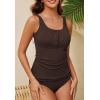 imageZando Tankini Swimsuits for Women 2025 Ribbed Ruched Bathing Suit Top with High Waisted Bottom Two Piece Slimming SwimsuitCoffee
