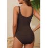 imageZando Tankini Swimsuits for Women 2025 Ribbed Ruched Bathing Suit Top with High Waisted Bottom Two Piece Slimming SwimsuitCoffee