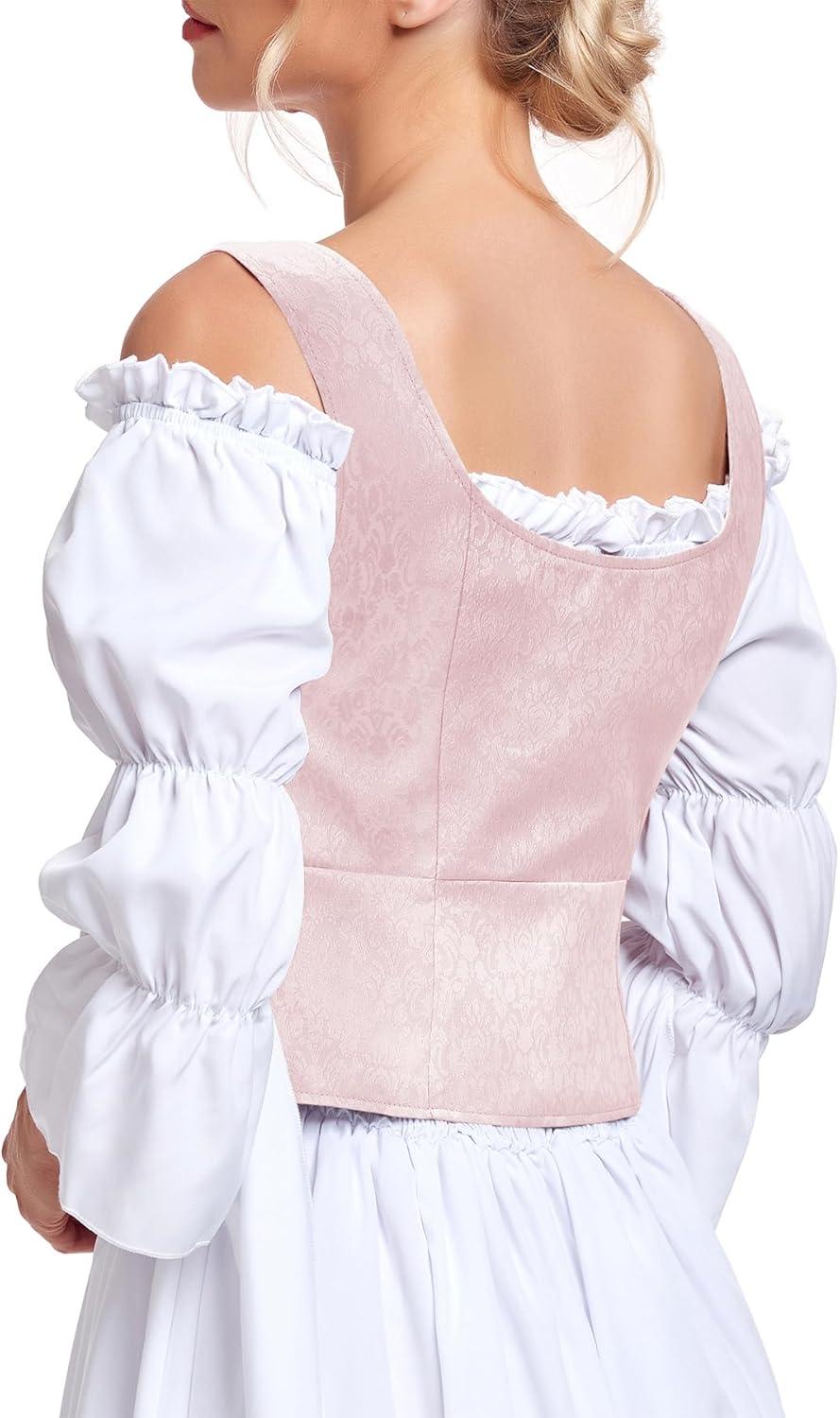 imageZando Renaissance Costume Women Pirate Medieval Viking Corsets Top Vintage Costume Steampunk Gothic Tank TopPink Jacquard