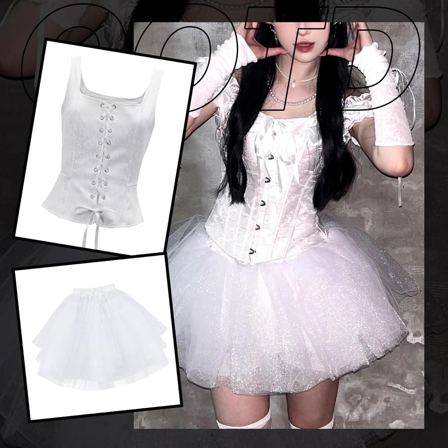 imageZando Renaissance Costume Women Pirate Medieval Viking Corsets Top Vintage Costume Steampunk Gothic Tank TopWhite Jacquard