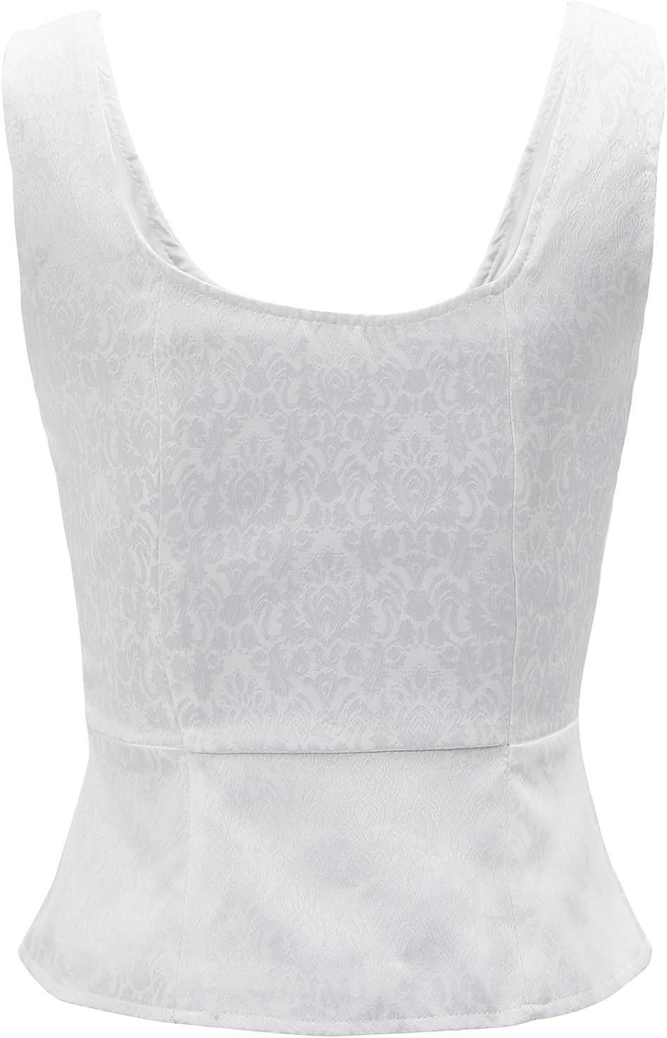 imageZando Renaissance Costume Women Pirate Medieval Viking Corsets Top Vintage Costume Steampunk Gothic Tank TopWhite Jacquard