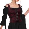 imageZando Renaissance Costume Women Pirate Medieval Viking Corsets Top Vintage Costume Steampunk Gothic Tank TopBlack Red Roses