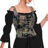 imageZando Renaissance Costume Women Pirate Medieval Viking Corsets Top Vintage Costume Steampunk Gothic Tank TopBlack Renaissance Floral