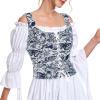 imageZando Renaissance Costume Women Pirate Medieval Viking Corsets Top Vintage Costume Steampunk Gothic Tank TopBlue Butterfly Print