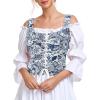 imageZando Renaissance Costume Women Pirate Medieval Viking Corsets Top Vintage Costume Steampunk Gothic Tank TopBlue Butterfly Print