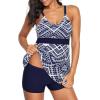 imageZando Womens Tankini Swimsuits for Women 2025 Tummy Control Swimsuit Bathing Suit Top with Boyshorts Flowy Women SwimwearNavy Blue Leaves