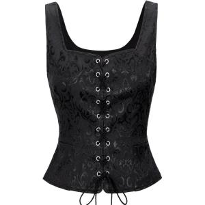 imageZando Renaissance Costume Women Pirate Medieval Viking Corsets Top Vintage Costume Steampunk Gothic Tank TopBlack Jacquard