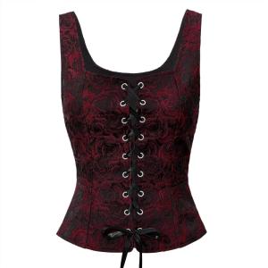 imageZando Renaissance Costume Women Pirate Medieval Viking Corsets Top Vintage Costume Steampunk Gothic Tank TopBlack Red Roses