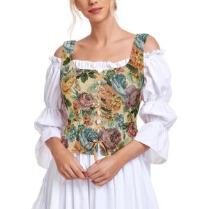 imageZando Renaissance Costume Women Pirate Medieval Viking Corsets Top Vintage Costume Steampunk Gothic Tank TopGreen Renaissance Floral