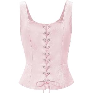 imageZando Renaissance Costume Women Pirate Medieval Viking Corsets Top Vintage Costume Steampunk Gothic Tank TopPink Jacquard