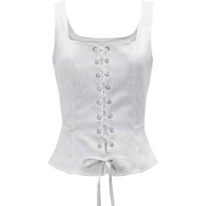 imageZando Renaissance Costume Women Pirate Medieval Viking Corsets Top Vintage Costume Steampunk Gothic Tank TopWhite Jacquard