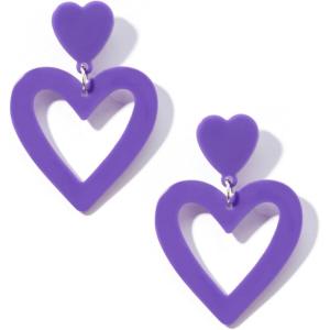 imageZando Double Heart Earrings for Women Love Heart Drop Dangle Statement Earrings 80s Jewelry for Women Birthday Party Valentines Day Mothers Day Gifts for Adults Holiday Earrings Purple Earrings